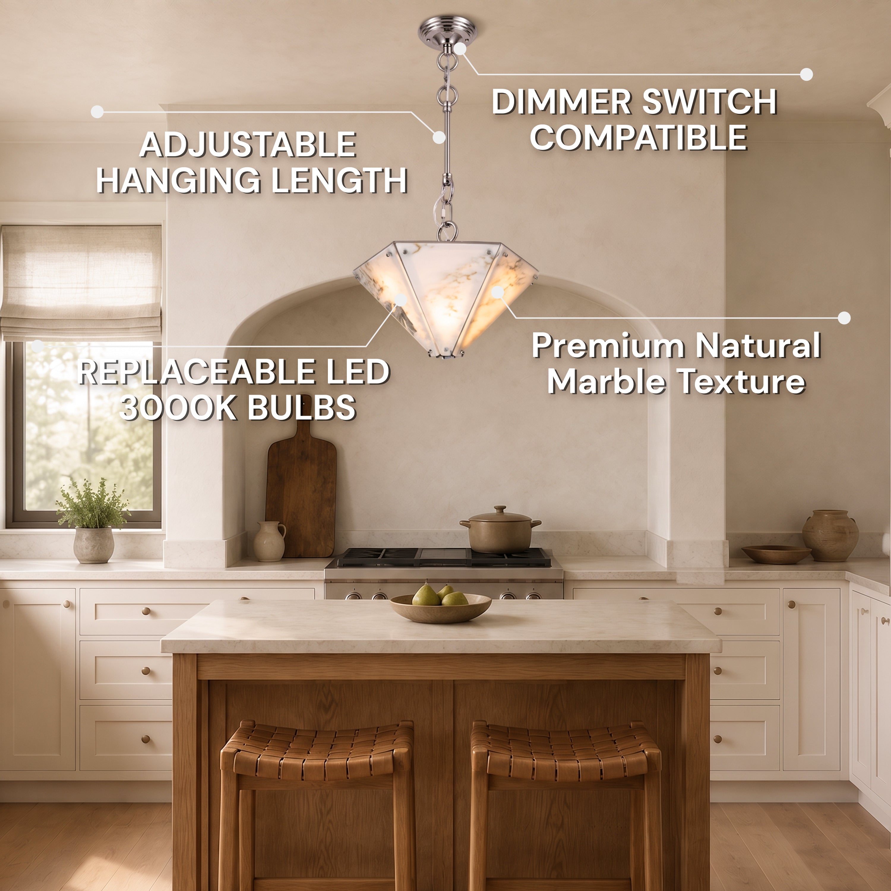 Pietra White Marble Hexagonal Lantern Pendant 15.7"D