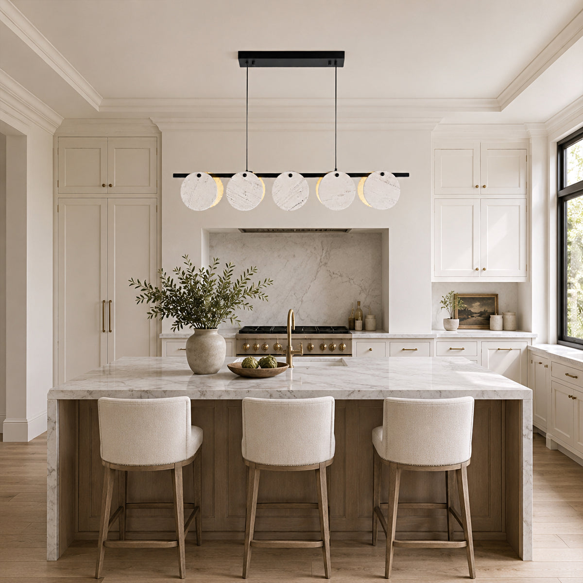 Pietra White Marble Disc Linear Chandelier 47.2"W