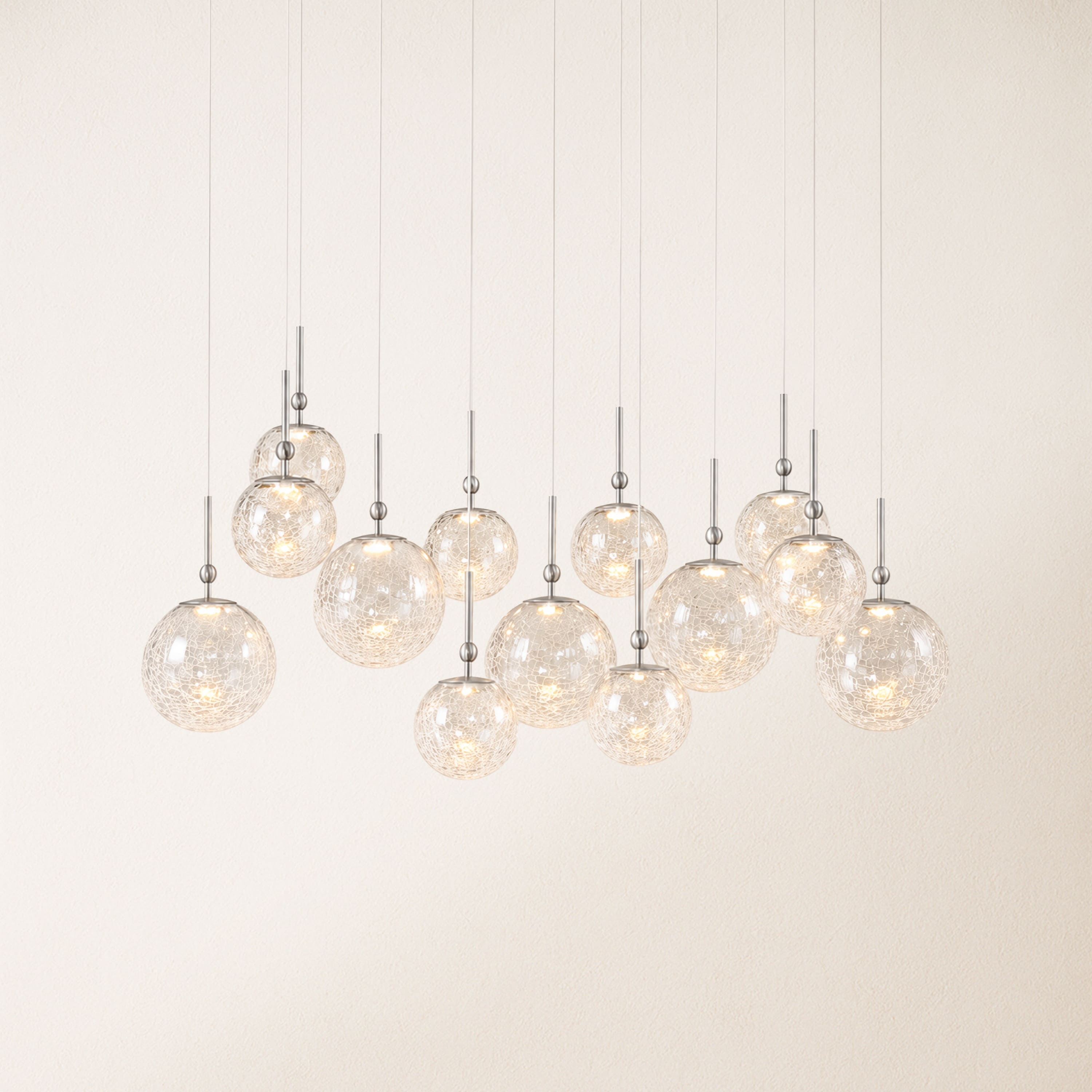 Elowen Crackled Glass Cluster Rectangular Chandelier#Finish_Silver