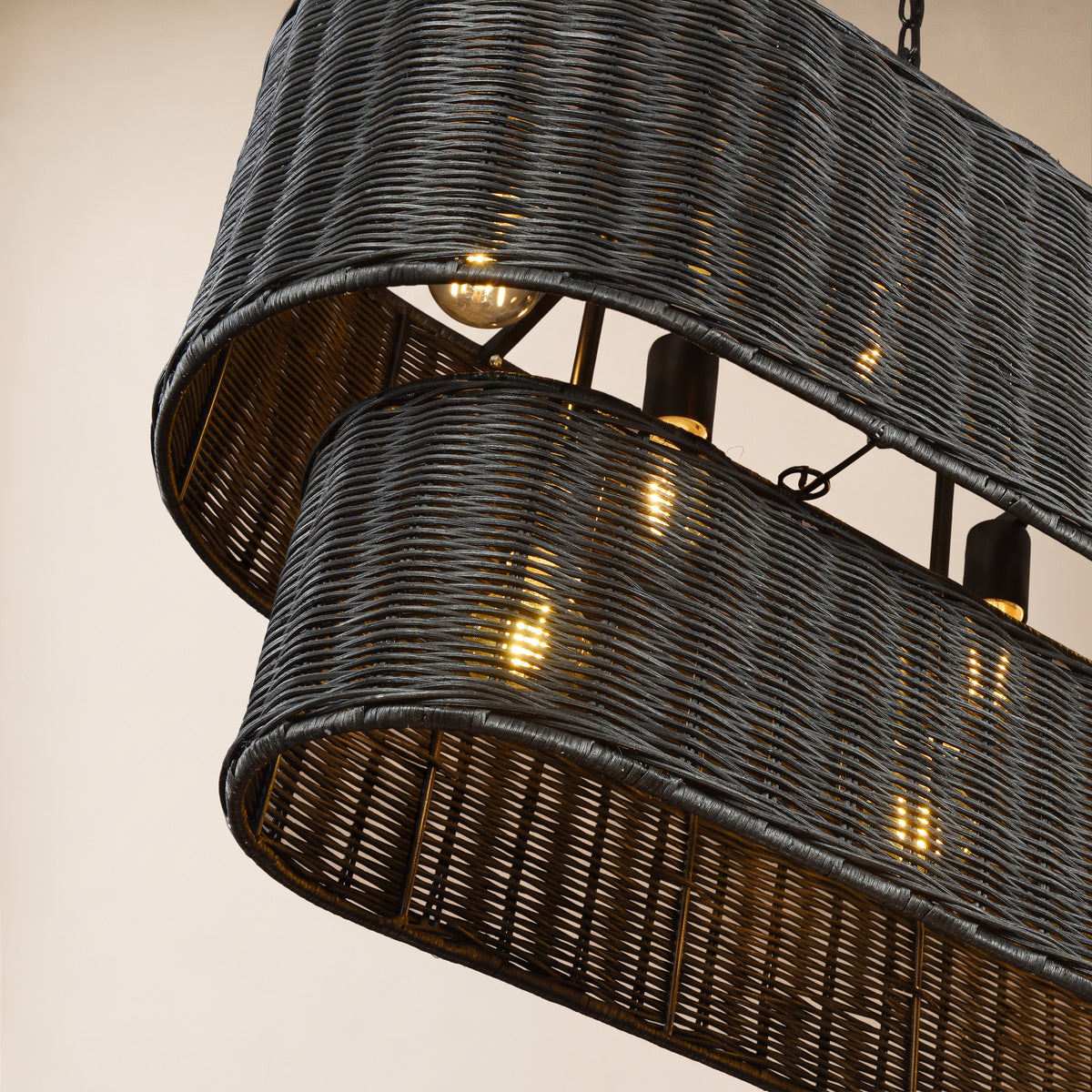 Cavana Rattan Tiered Rectangular Chandelier 53.9"W