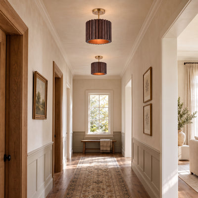 Eldwyne Wood Fluted Round Ceiling Light 11.8"D