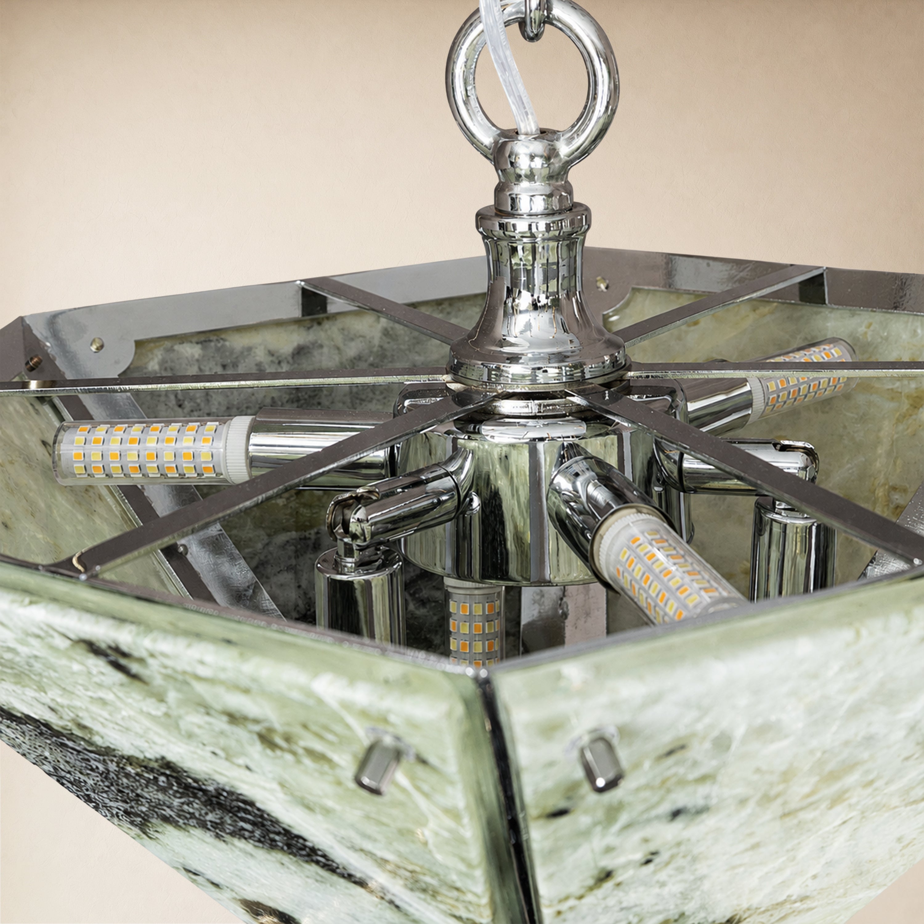 Pietra Green Marble Hexagonal Lantern Pendant 15.7"D