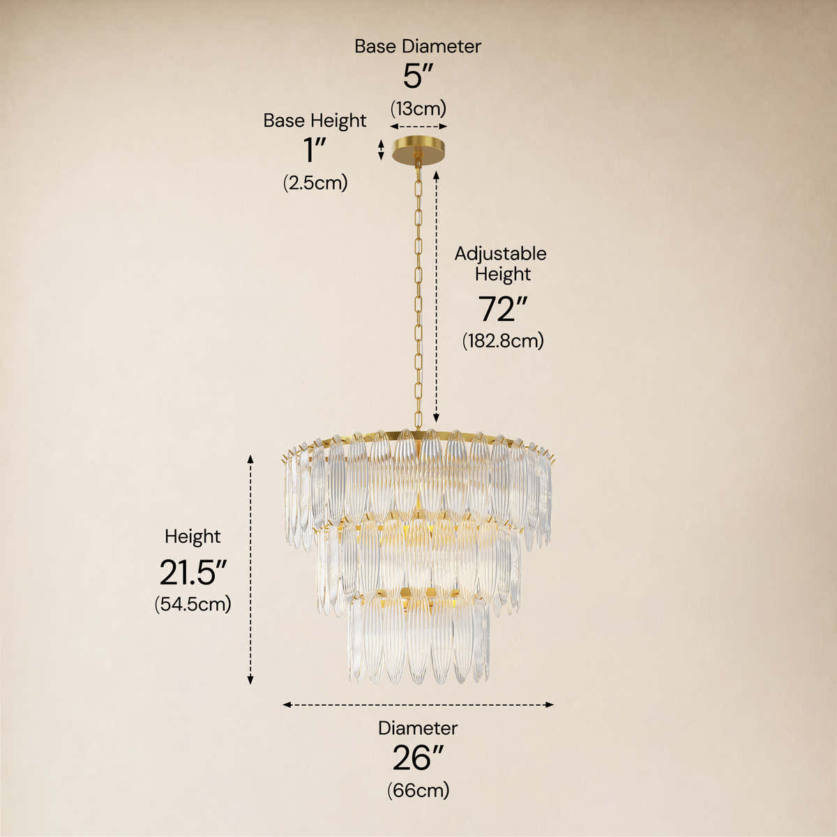 Ardelyne Glass Three-Tier Round Chandelier 26-38"D #Finish_Clear,Size_26" dimensions 1