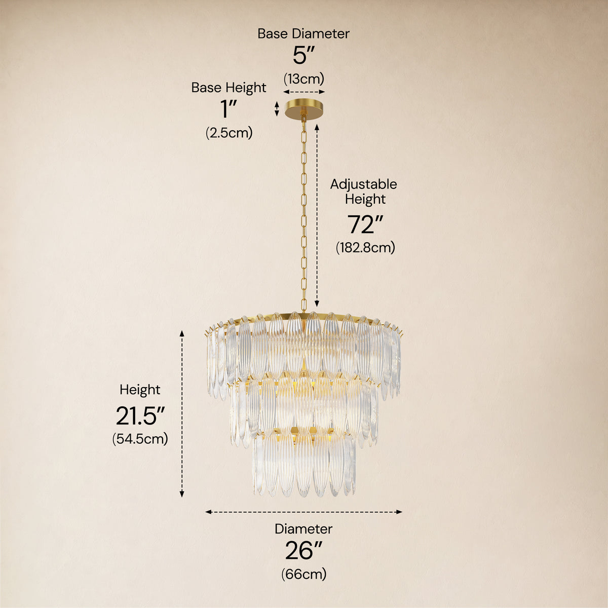 Ardelyne Glass Three-Tier Round Chandelier 26-38"D 
