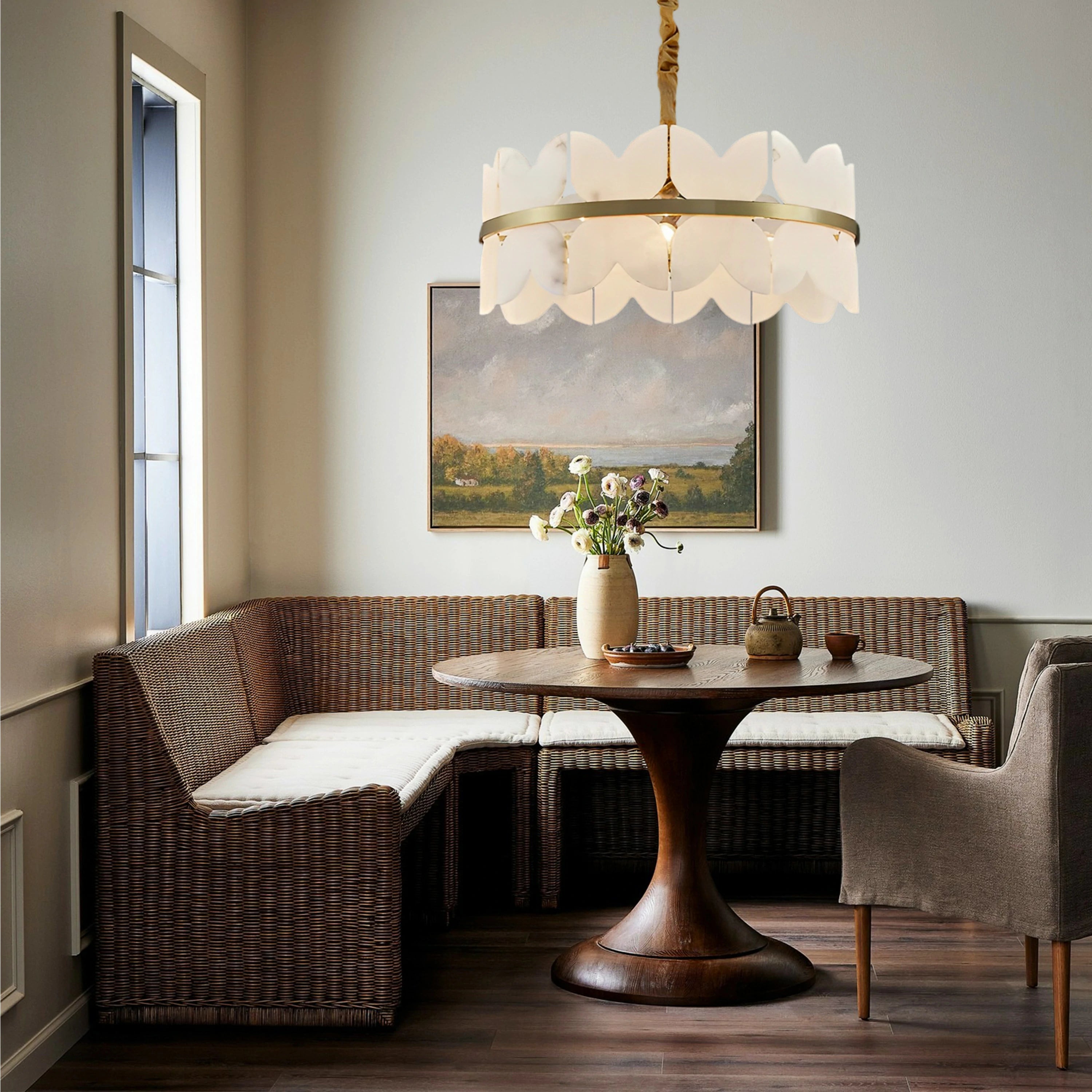 Cloudscape Alabaster Brass 1-Layer Chandelier 32"D