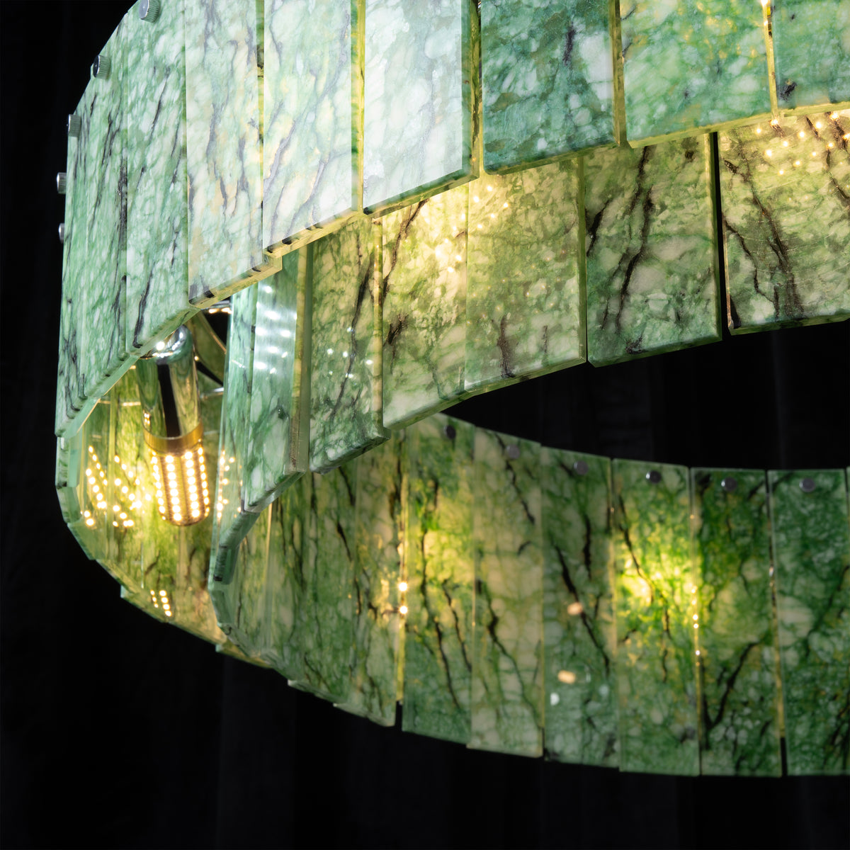 Pietra Forest Green Marble Tiered Round Chandelier 31.4"D