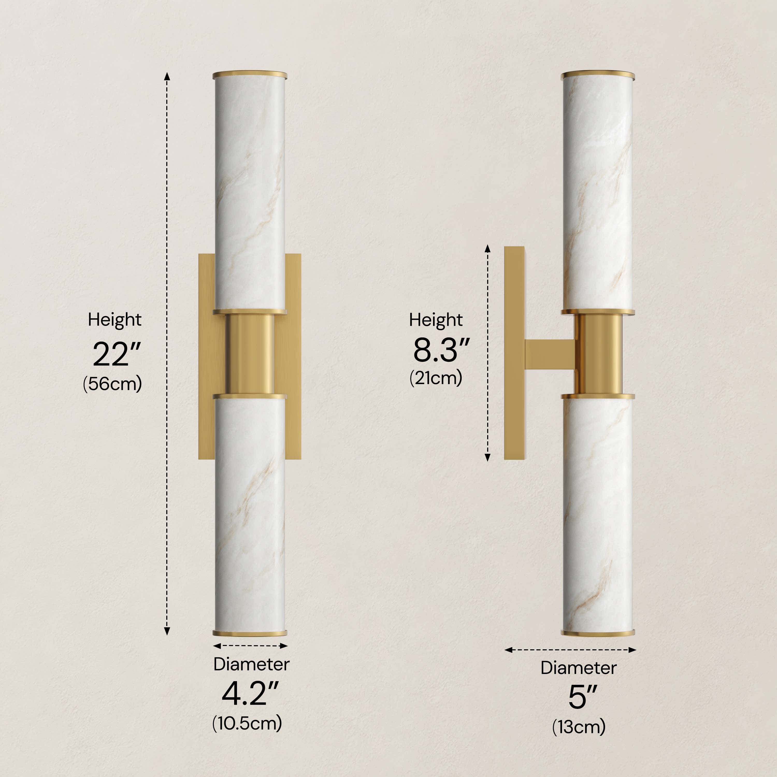 Nuvarelle Resin Double Cylinder Wall Sconce 15.8" 22"H #Finish_Gold,Size_22" dimensions 4
