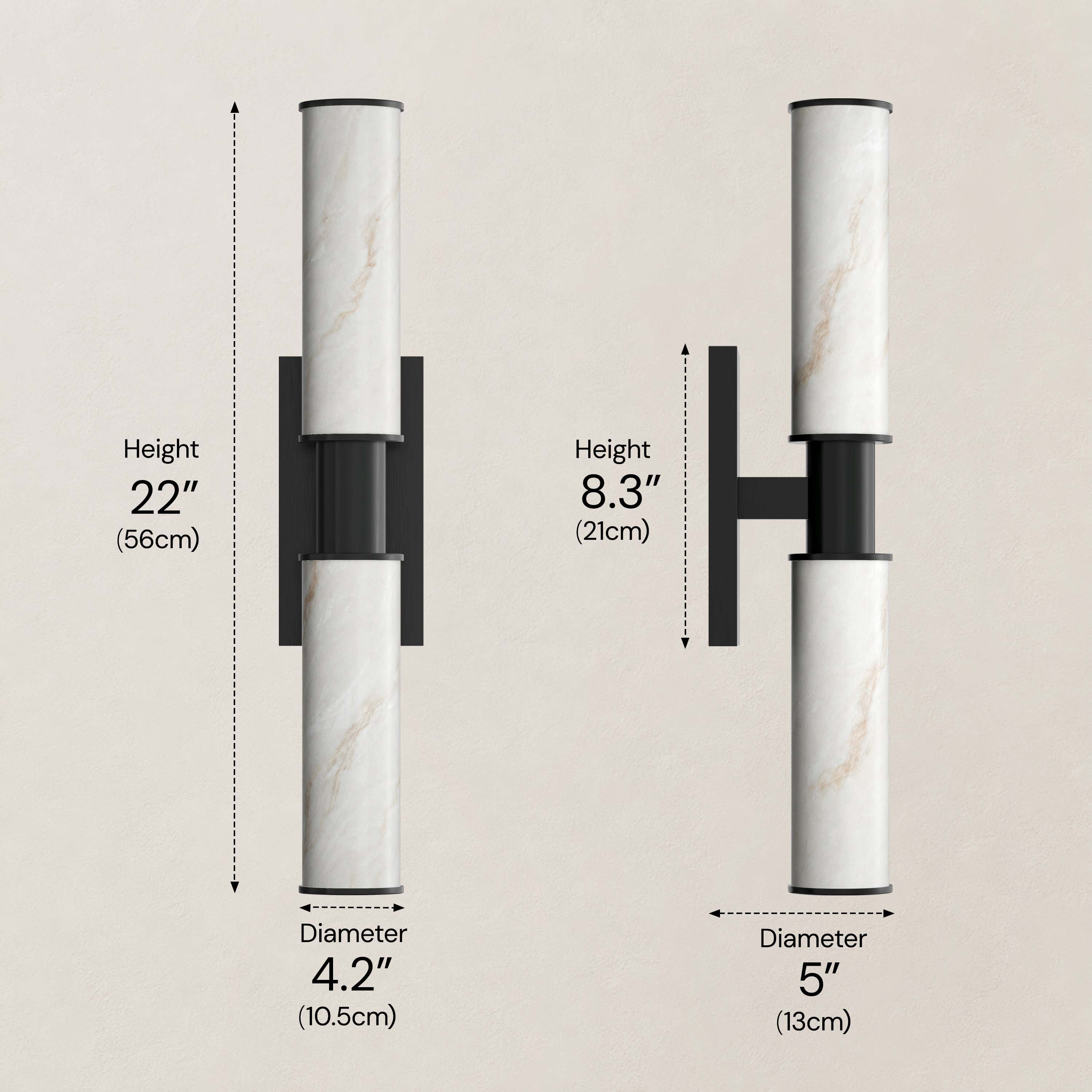 Nuvarelle Resin Double Cylinder Wall Sconce 15.8" 22"H #Finish_Black,Size_22" dimensions 5