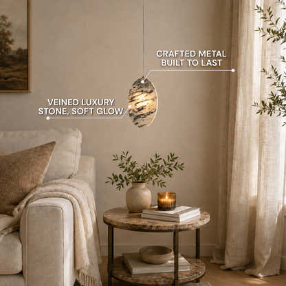 Pietra Eastern White Stone Oval Pendant 10"H