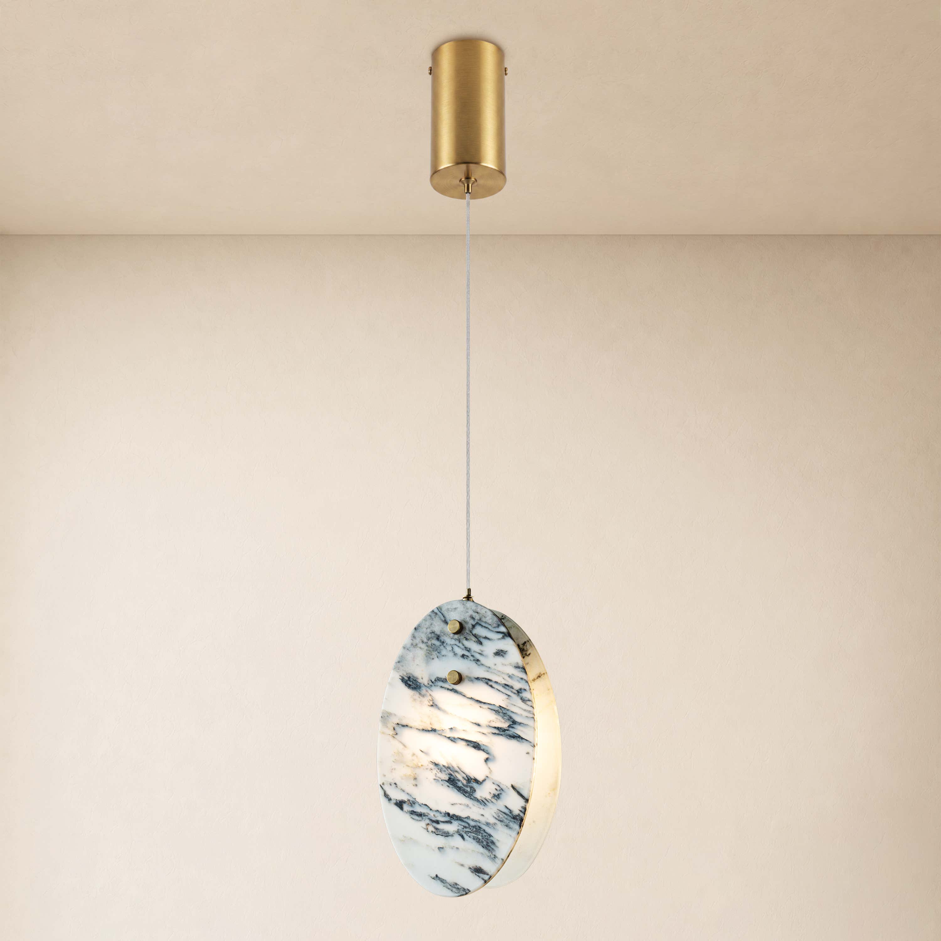 Pietra Eastern White Stone Oval Pendant 10"H