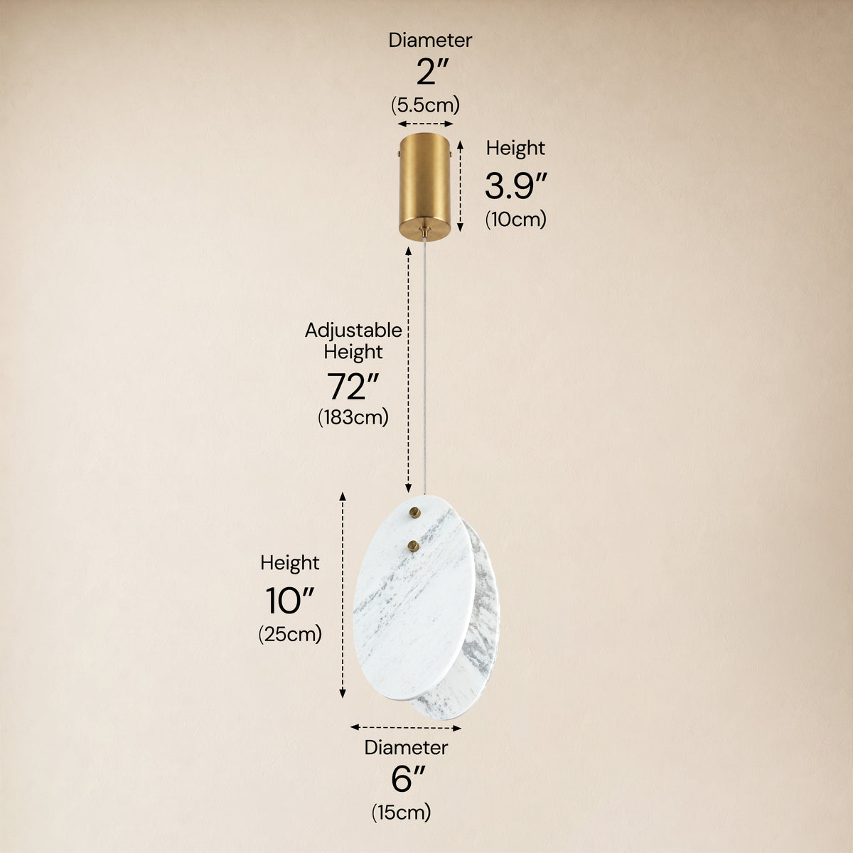 Pietra White Stone Oval Pendant 10"H
