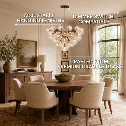 Elowen Crackled Glass Cluster Round Chandelier 24" 35"D