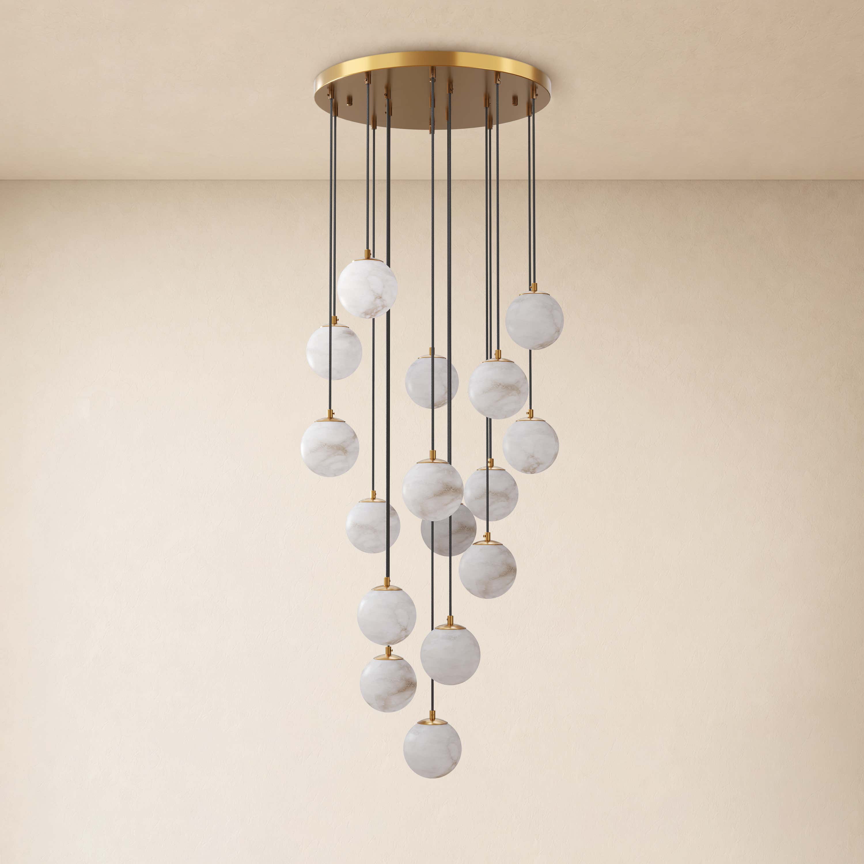 Solindra Resin Alabaster Texture Globe Cascade Chandelier