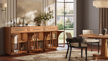 Alvar Arched 96" Oak Sideboard with Drawers(Set of 3)