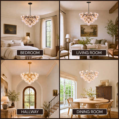Elowen Crackled Glass Cluster Round Chandelier 24" 35"D