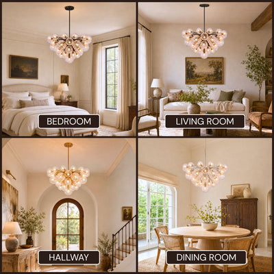 Elowen Crackled Glass Cluster Round Chandelier 24" 35"D