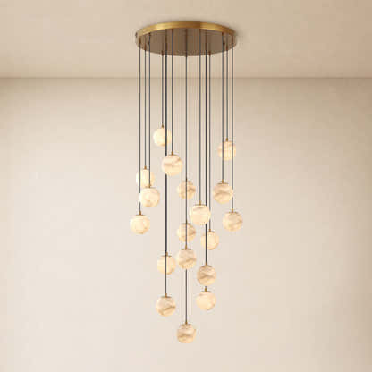 Solindra Resin Alabaster Texture Globe Cascade Chandelier