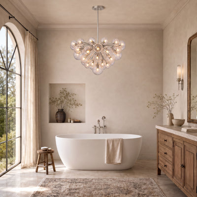 Elowen Crackled Glass Cluster Round Chandelier 24" 35"D