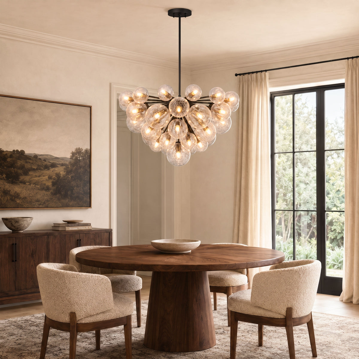Elowen Crackled Glass Cluster Round Chandelier 24" 35"D