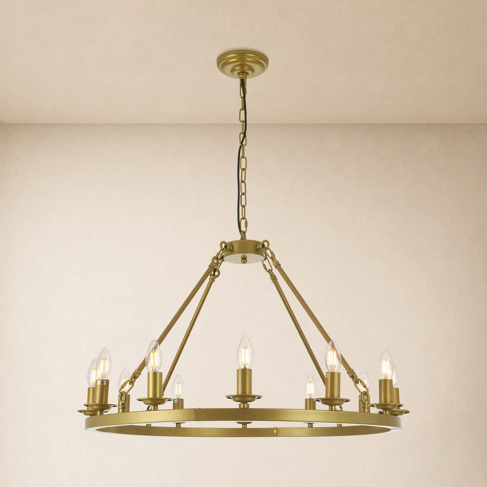 Wagon Wheel Candle Round Chandelier 31"D#Finish_Gold