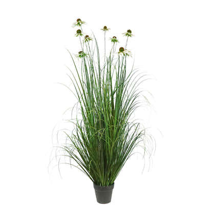 Artificial 9-Head Chrysanthemum with Curved Onion Grass Bonsai 55"H