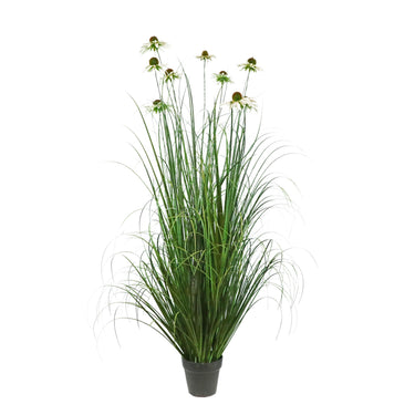 Artificial 9-Head Chrysanthemum with Curved Onion Grass Bonsai 5.9"H