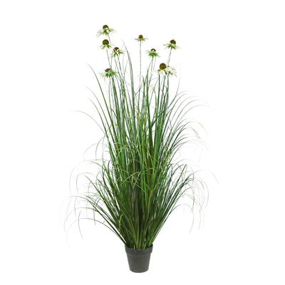 Artificial 9-Head Chrysanthemum with Curved Onion Grass Bonsai 55"H