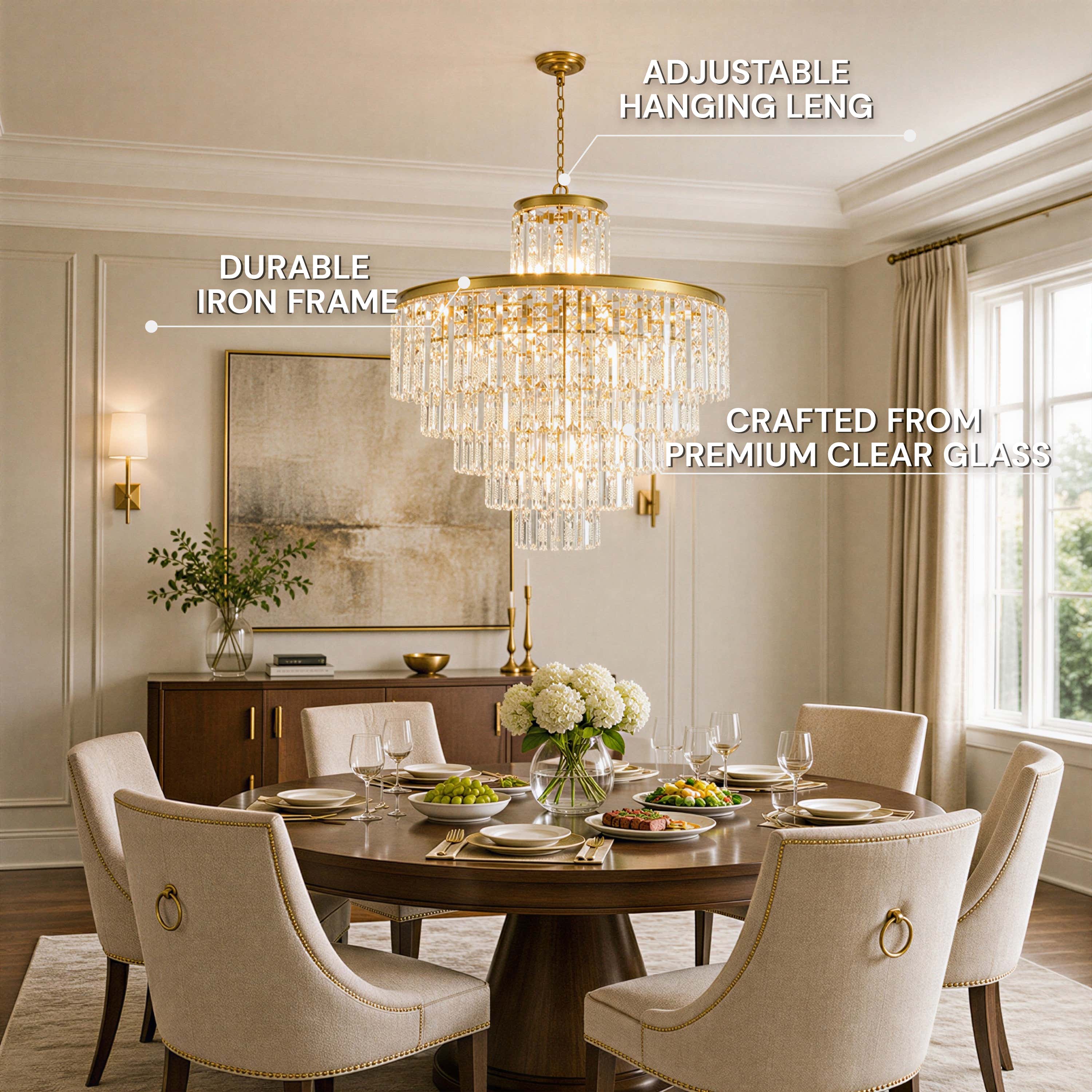 Lucentra Crystal Tiered Round Pendant 32"D