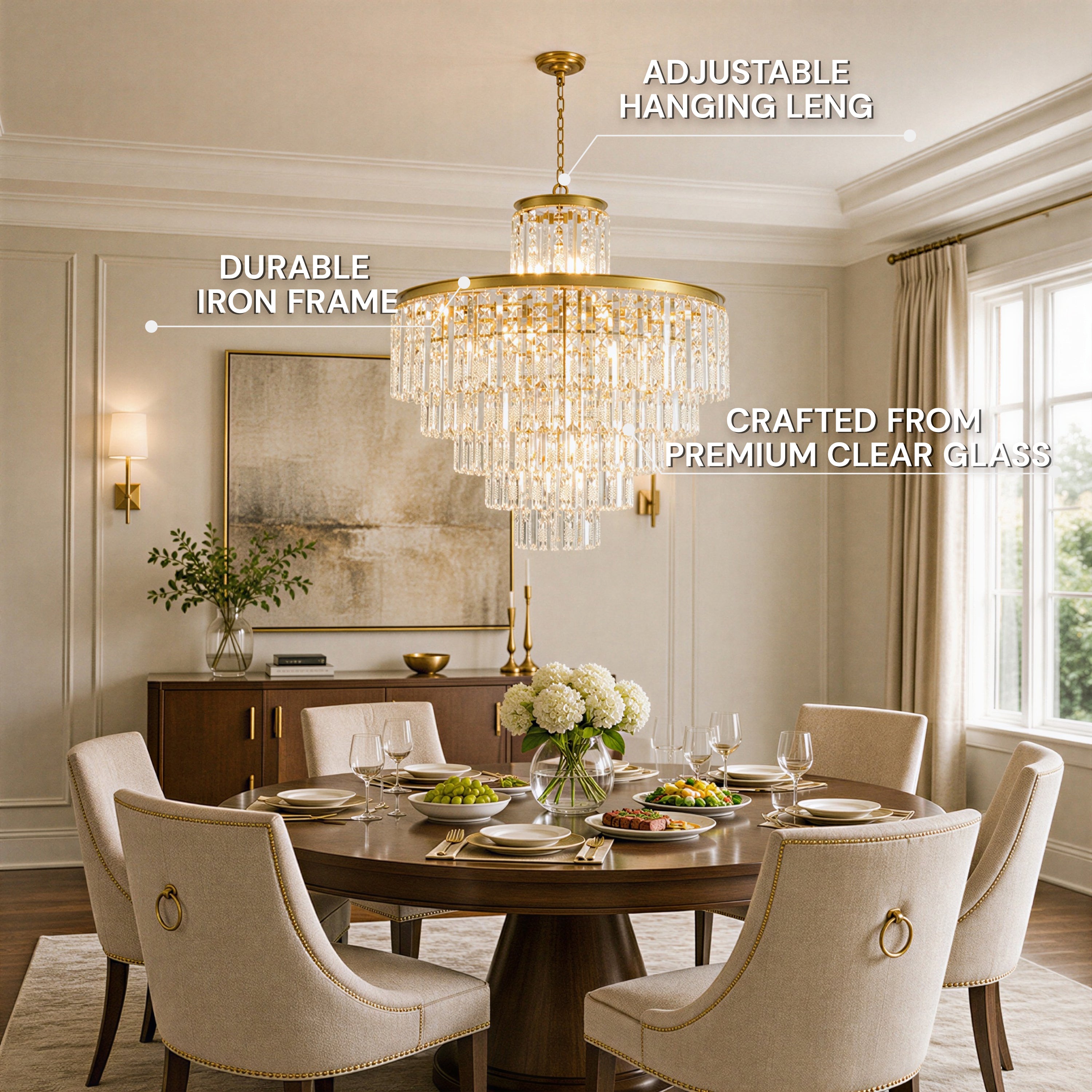 Lucentra Crystal Tiered Round Pendant 32"D