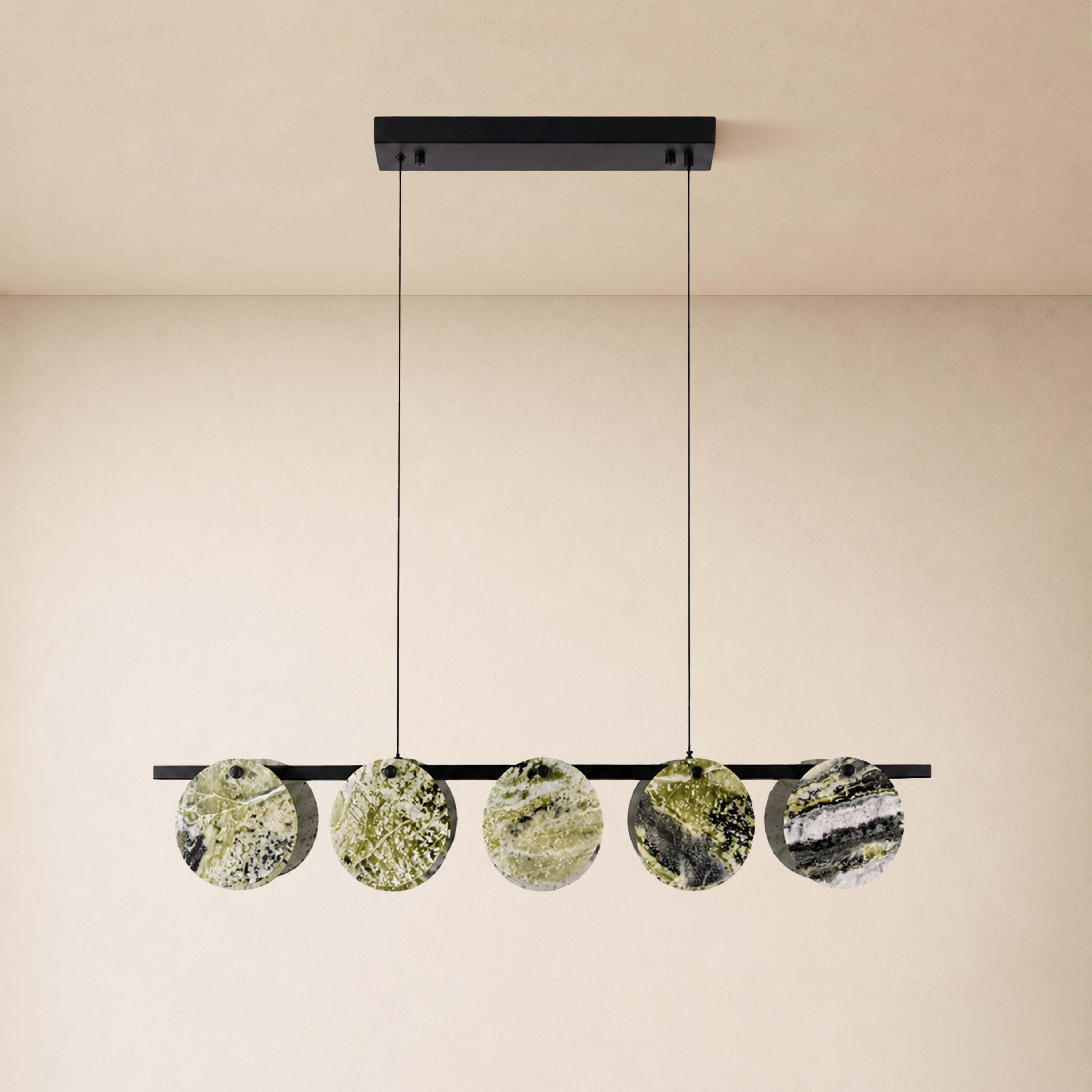 Pietra Green Marble Disc Linear Chandelier 47.2"W