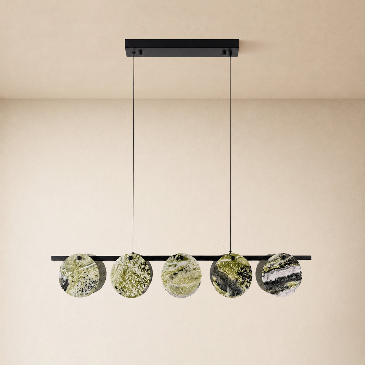 Pietra Green Marble Disc Linear Chandelier 47.2"W
