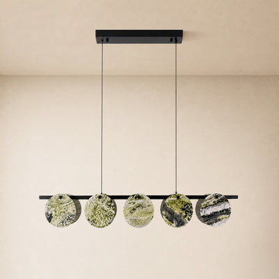 Pietra Green Marble Disc Linear Chandelier 47.2"W
