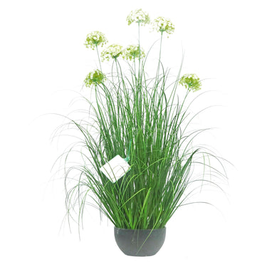 Artificial 7-Head Hydrangea with Curved Onion Grass Bonsai 8.3"H