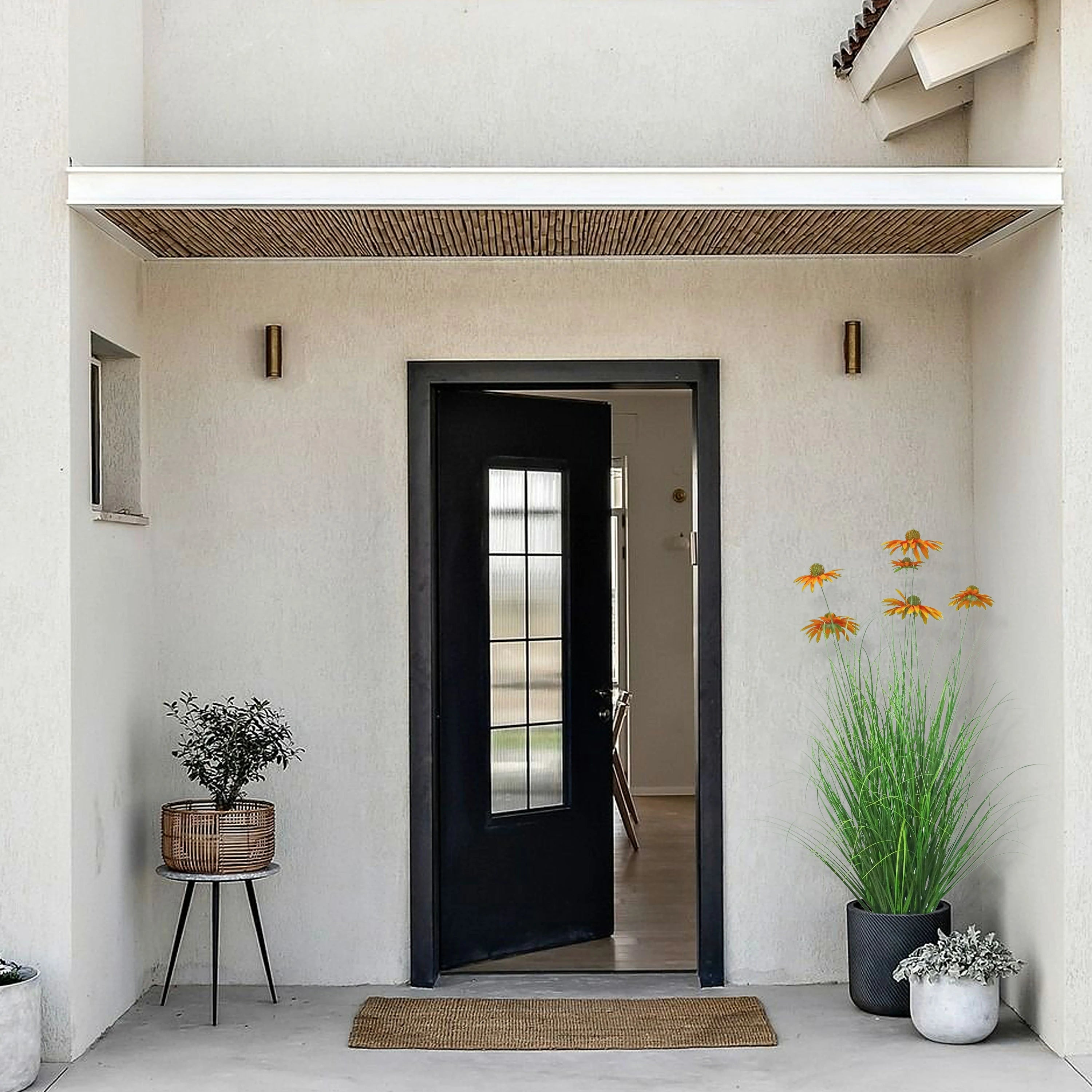 Artificial 6-Head Chrysanthemum with Curved Onion Grass Bonsai 43"H