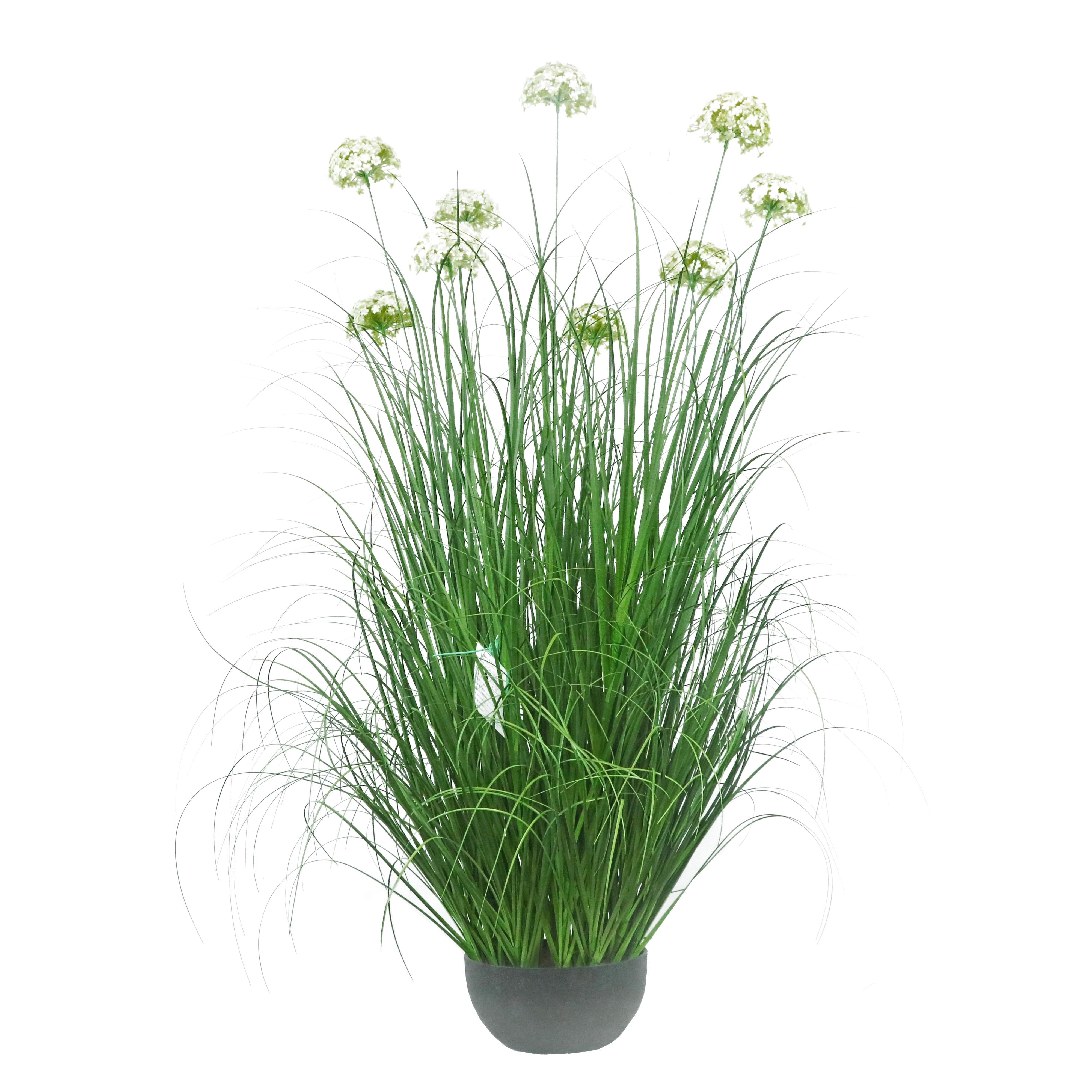 Artificial 9-Head Hydrangea with Curved Onion Grass Bonsai 9.4"H