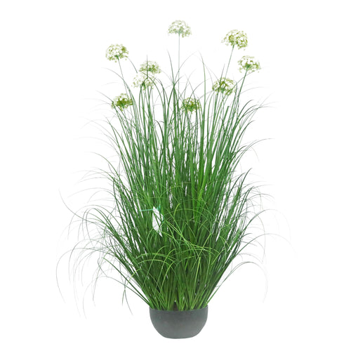 Artificial 9-Head Hydrangea with Curved Onion Grass Bonsai 9.4"H