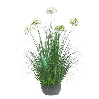 Artificial 5-Head Hydrangea with Curved Onion Grass Bonsai 35"H