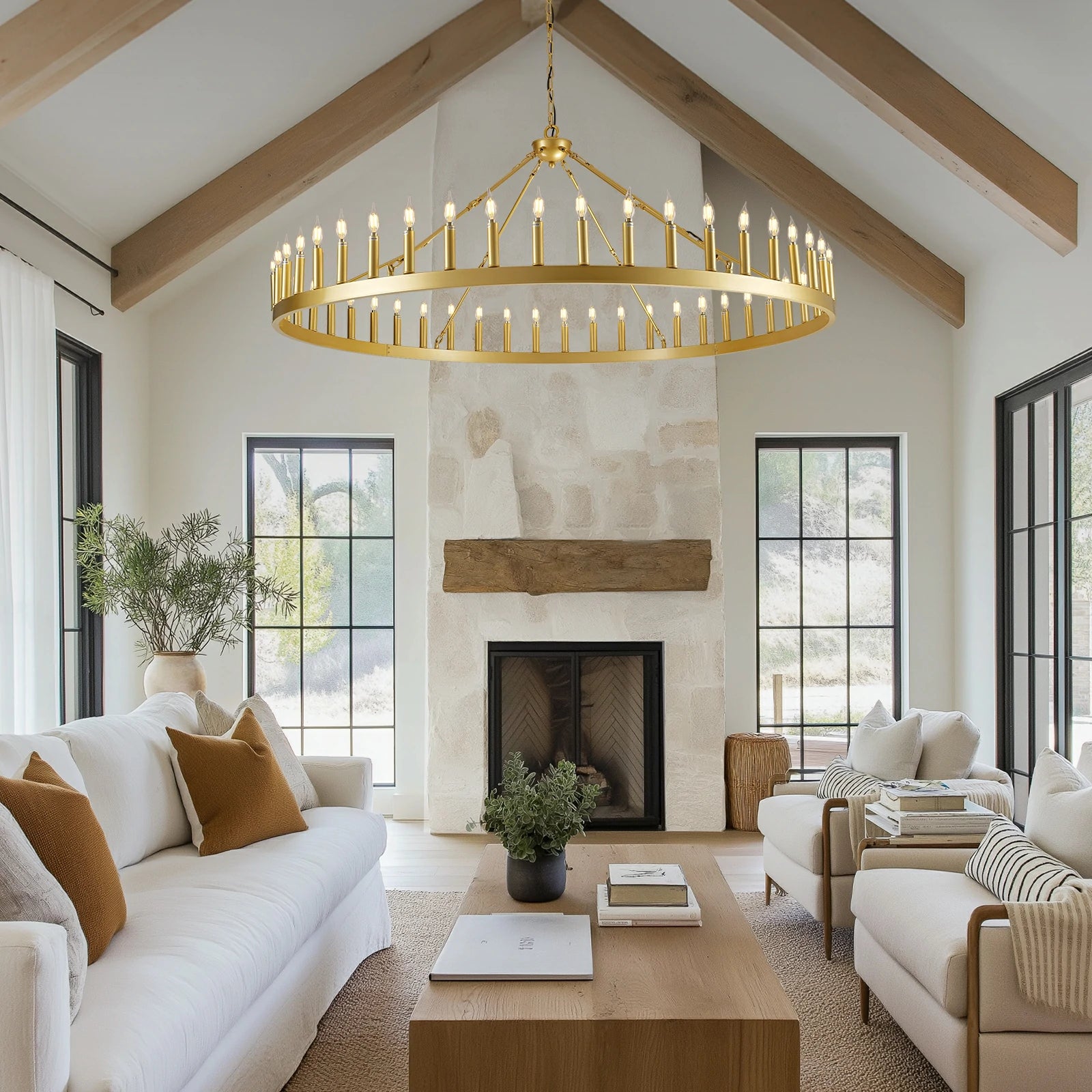 Wagon Wheel Candle Round Chandelier 64"