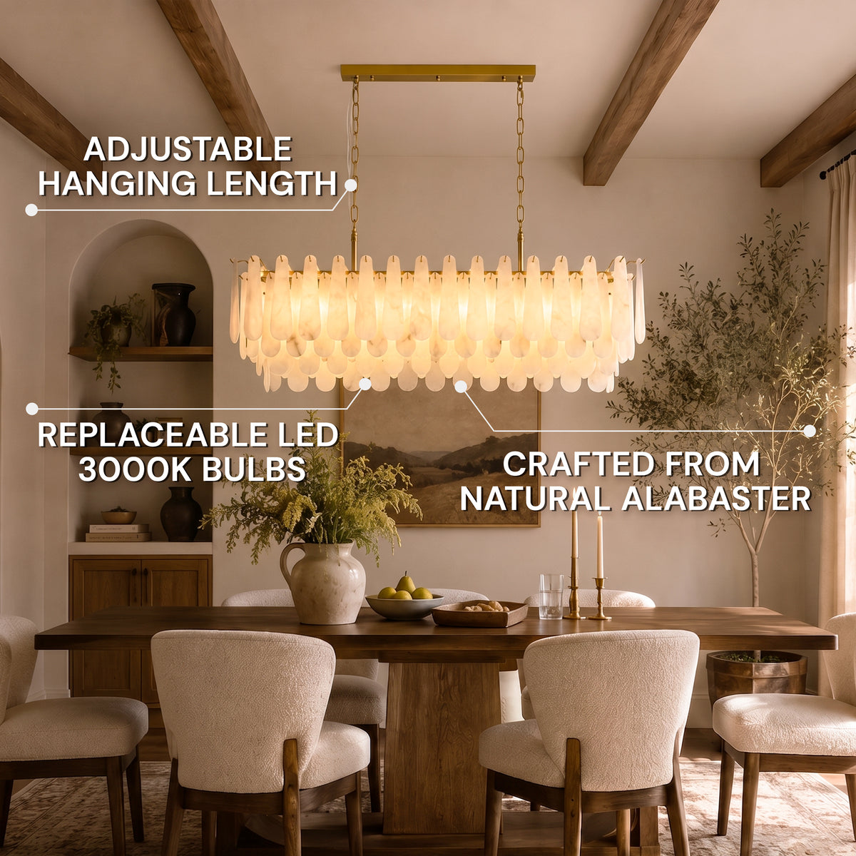 Caldera Alabaster Rectangular Custom Chandelier 54"W 72"W