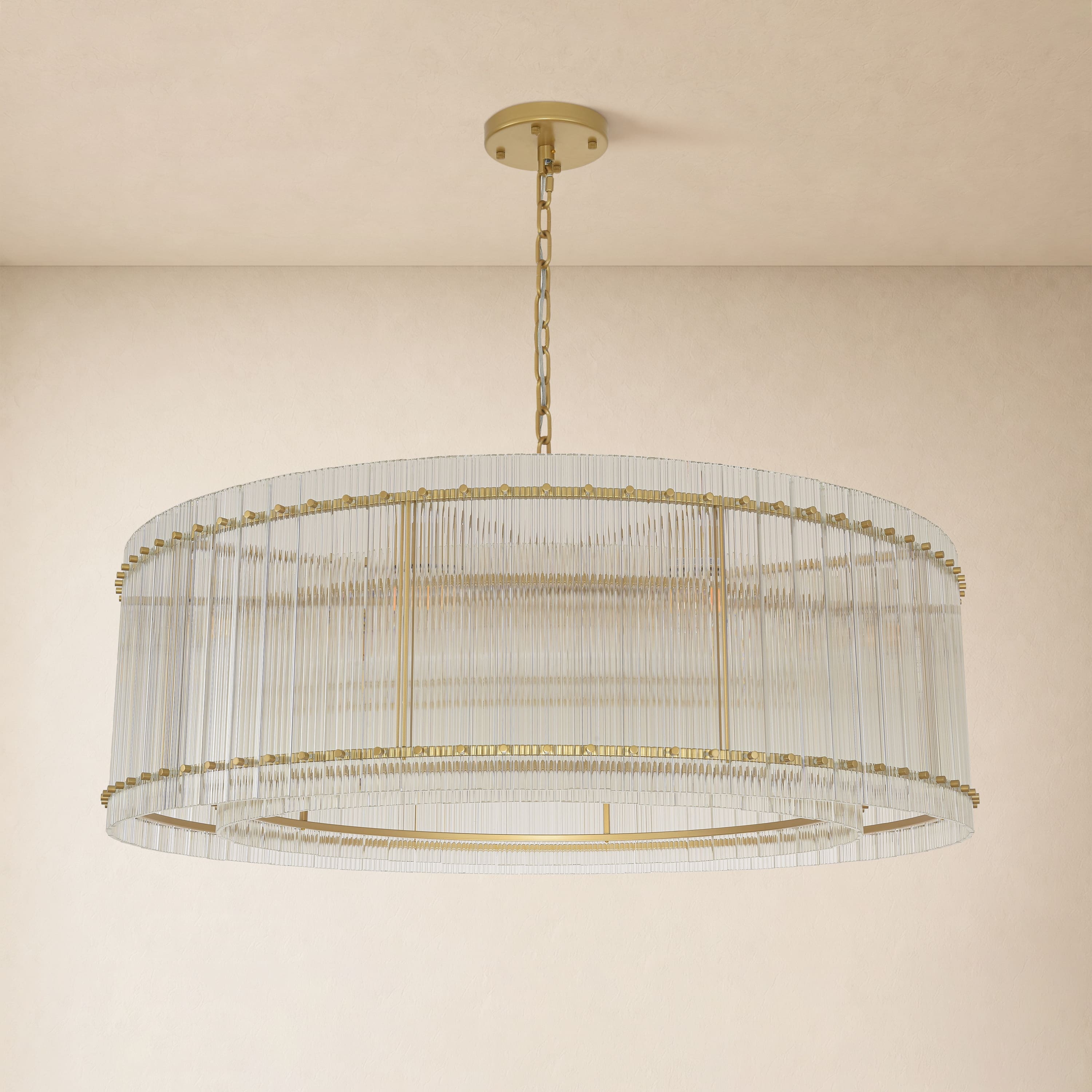 Solvayne Ribbed Glass Round Chandelier 48"D