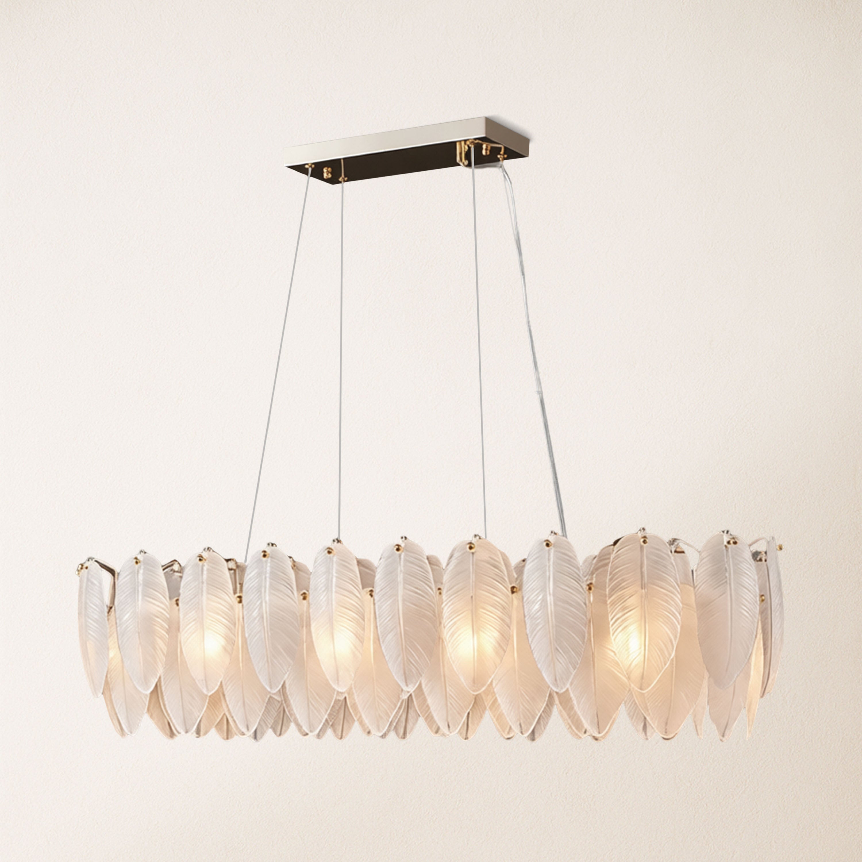 Avelis Glass Feather Linear Chandelier 40"W