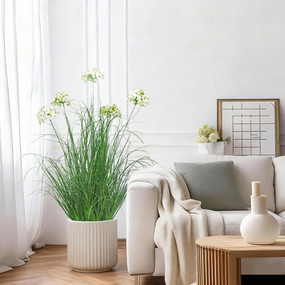 Artificial 5-Head Hydrangea with Curved Onion Grass Bonsai 35"H