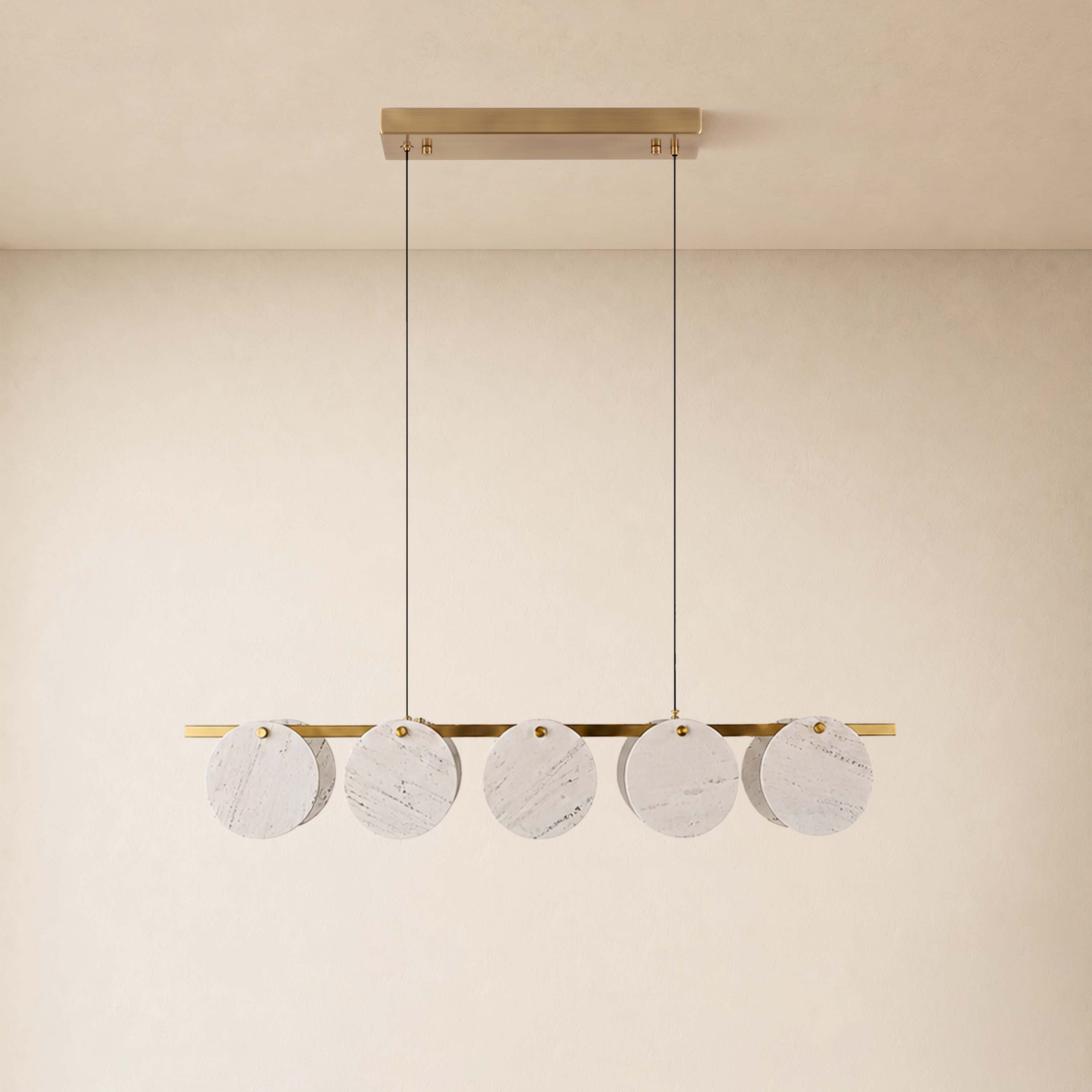 Pietra White Marble Disc Linear Chandelier 47.2"W