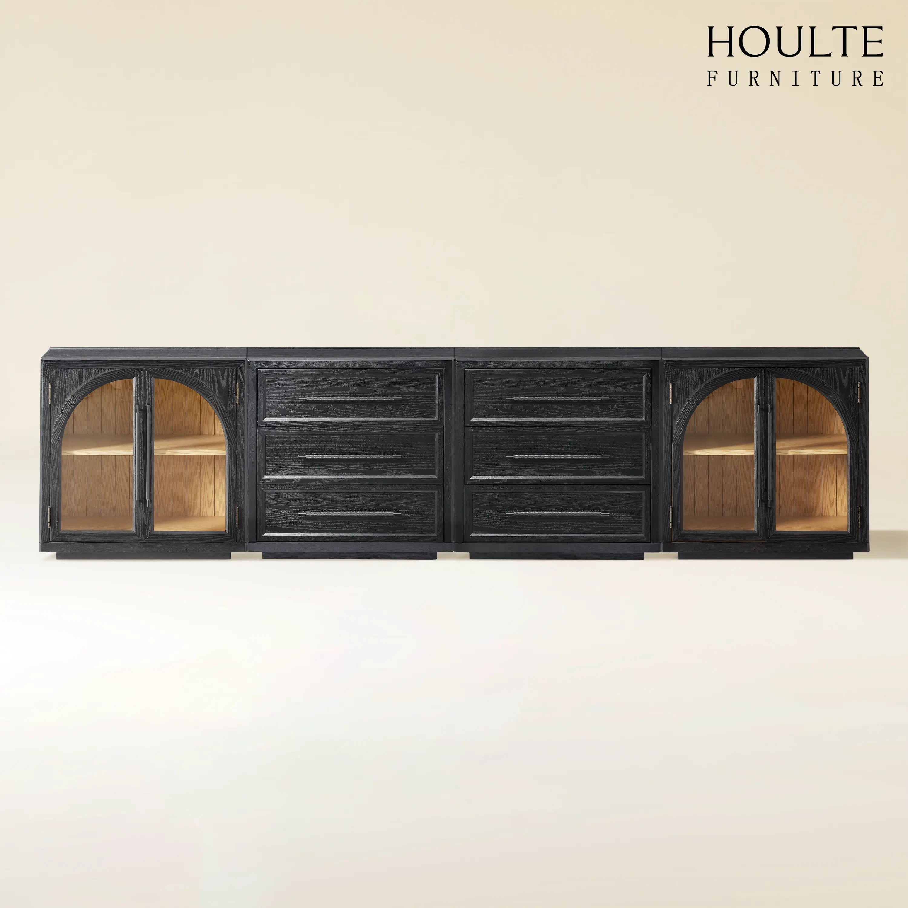 Alvar Arched 126″ Oak Modular Media Console(Set of 4)