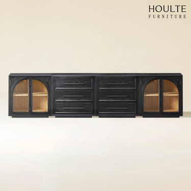 Alvar Arched  Oak Modular Media Console(Set of 4) Drawer Is In The Middle