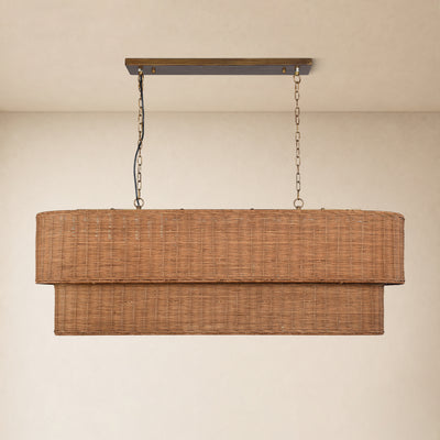 Cavana Rattan Tiered Rectangular Chandelier 53.9"W 
