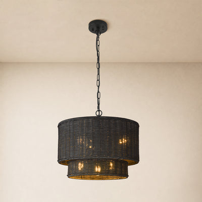 Cavana Rattan Tiered Round Pendant 16.1"D 