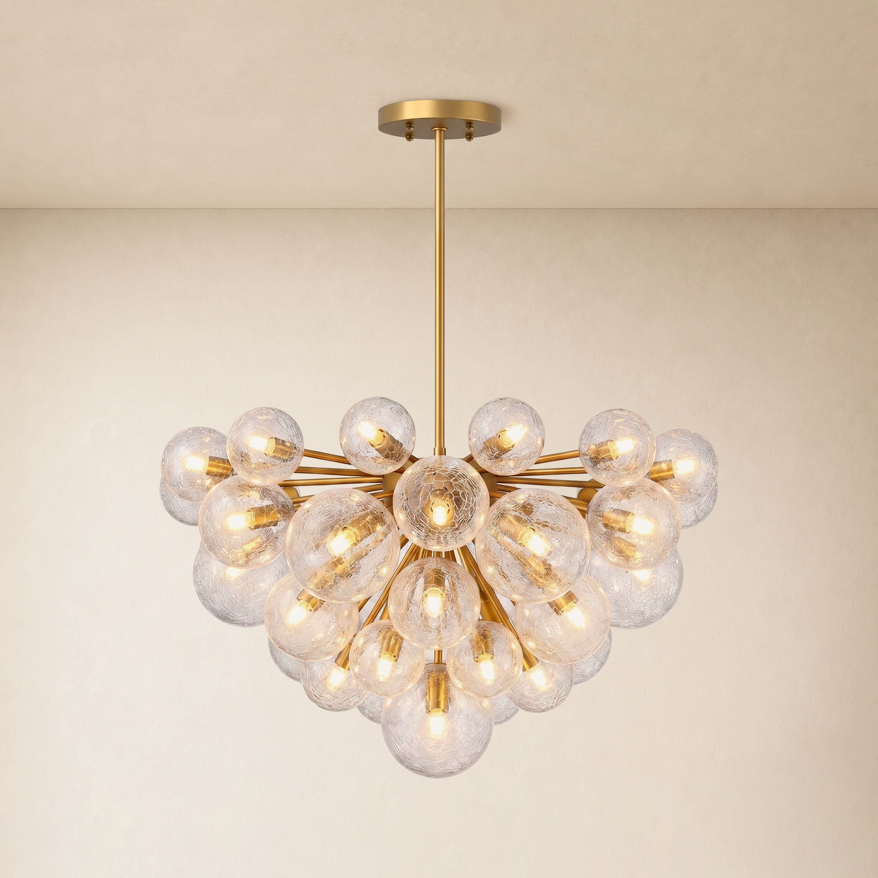 Elowen Crackled Glass Cluster Round Chandelier 24" 35"D