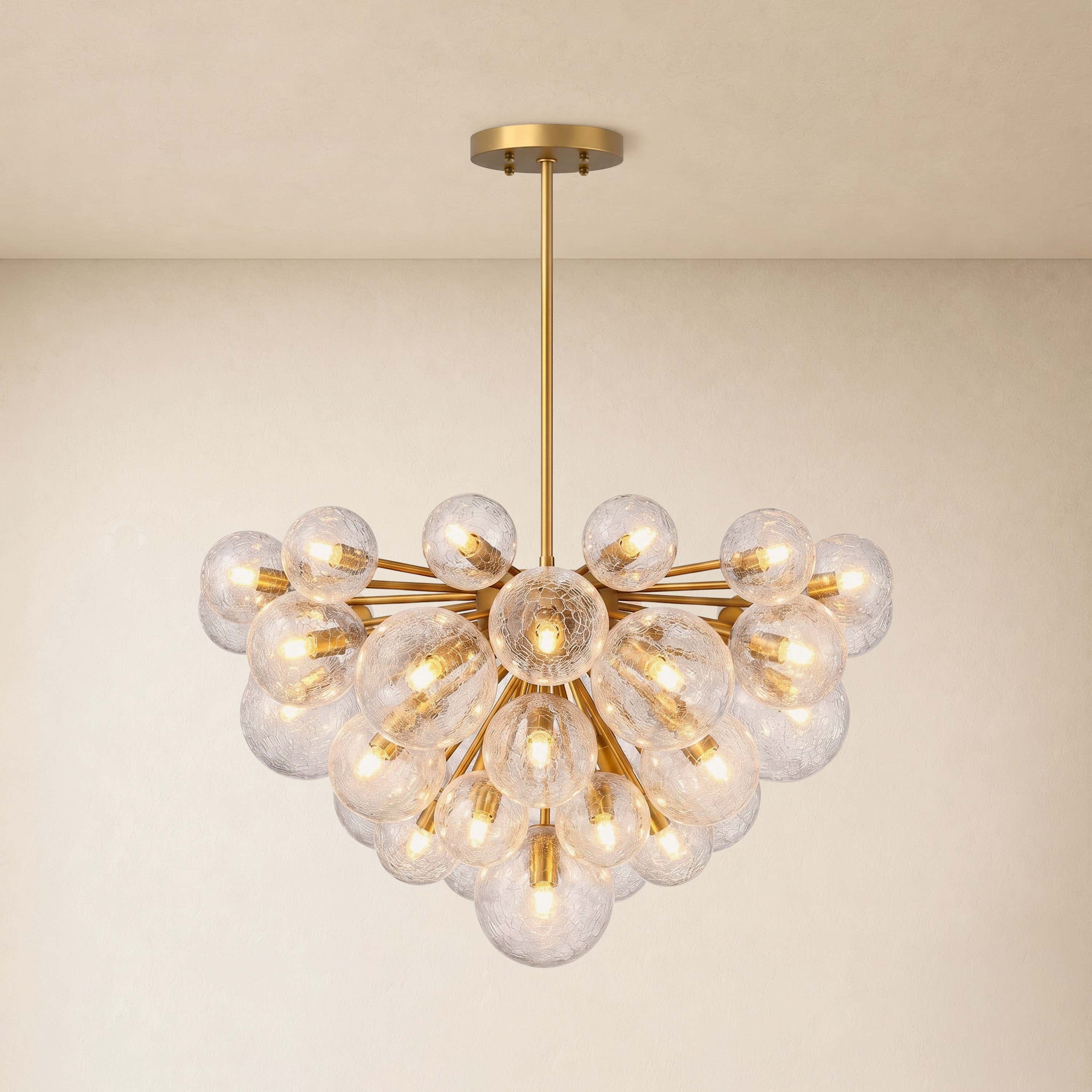 Elowen Crackled Glass Cluster Round Chandelier 24" 35"D