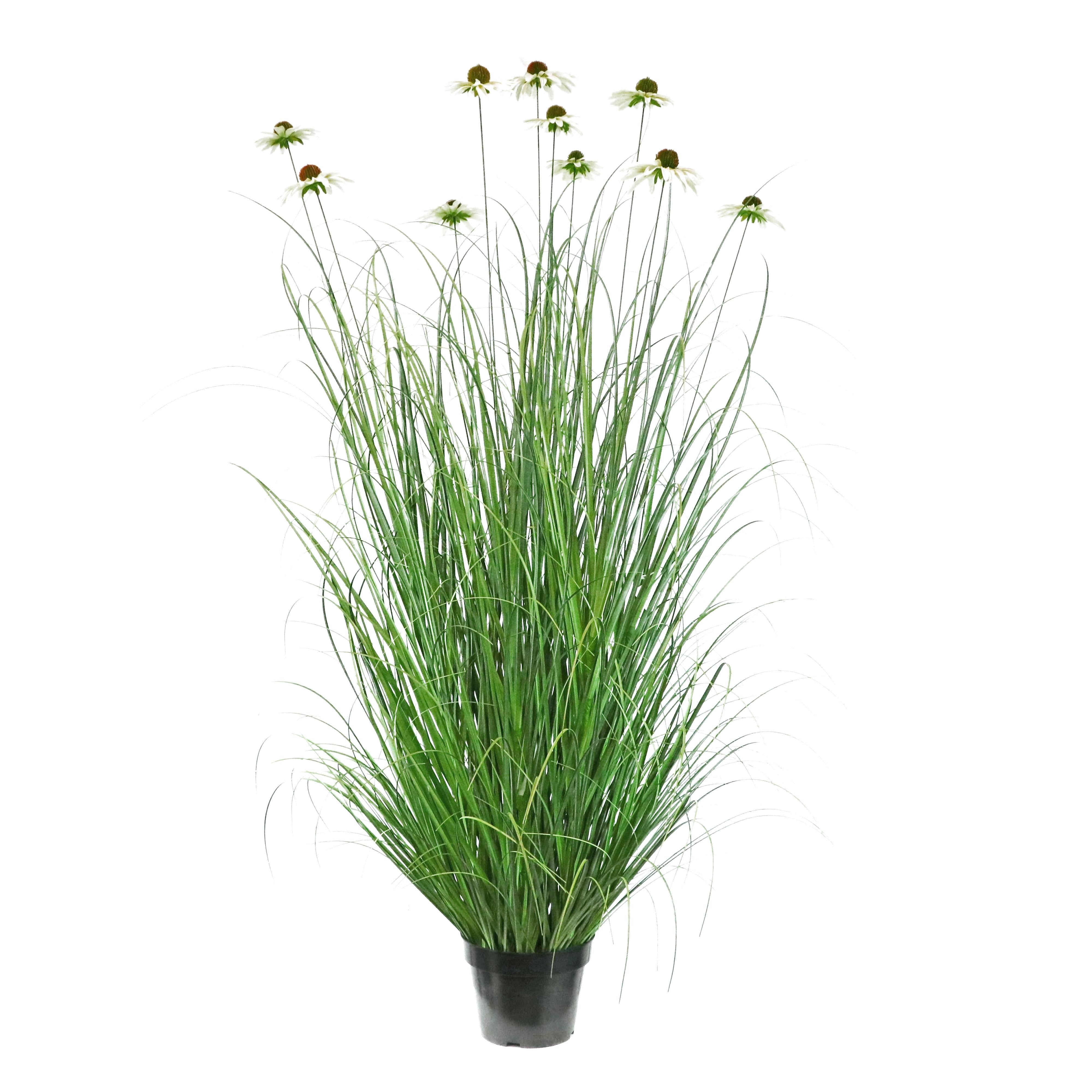 Artificial 10-Head Chrysanthemum with Curved Onion Grass Bonsai 7.9"H